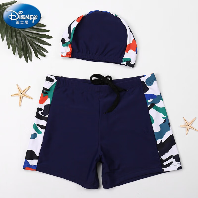 迪士尼(disney)儿童泳裤男童中大童分体游泳衣学生游泳裤套装小男孩