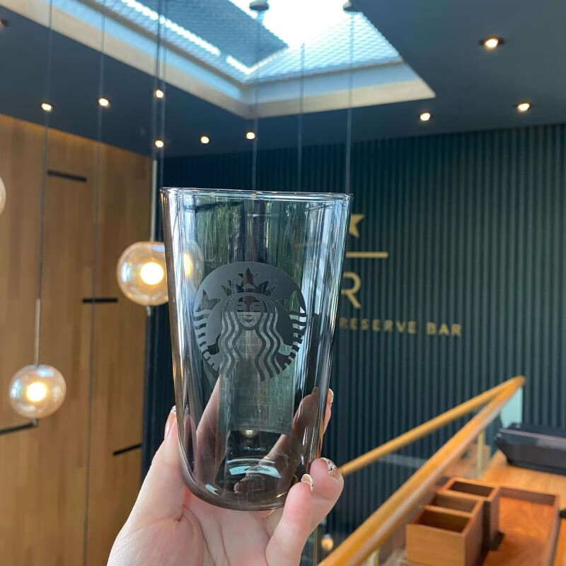 星巴克（Starbucks）杯子韓國(guó)綠色山丘杯創(chuàng)意鏤空富士山玻璃杯經(jīng)典女神logo咖啡杯女 臺(tái)灣黑色女神杯 500ml