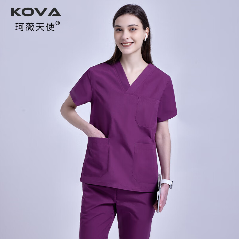短袖手术室洗手服长袖刷手衣男女医生口腔套装 女士紫色短袖纯棉套装