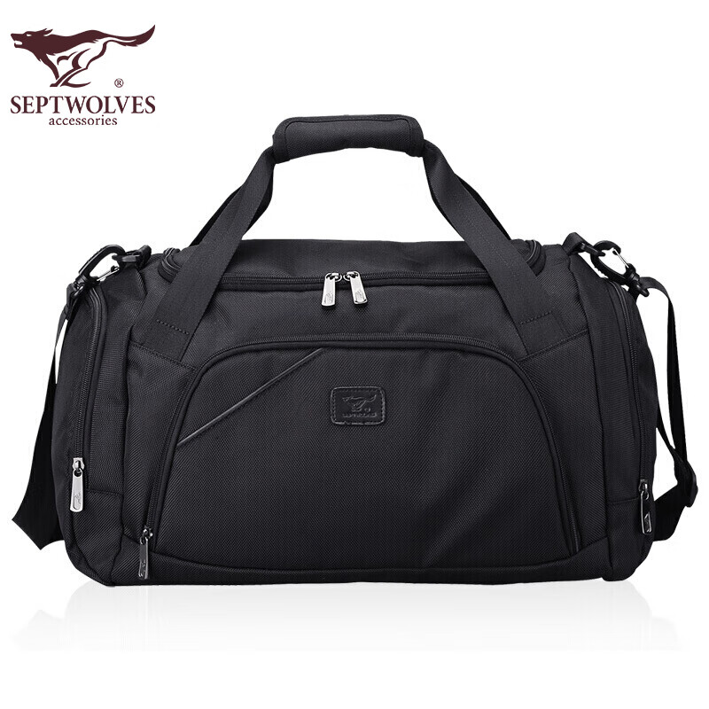 七匹狼 旅行包男女旅游包旅行袋多功能大容量行李包手提健身包 黑色B0301762-101
