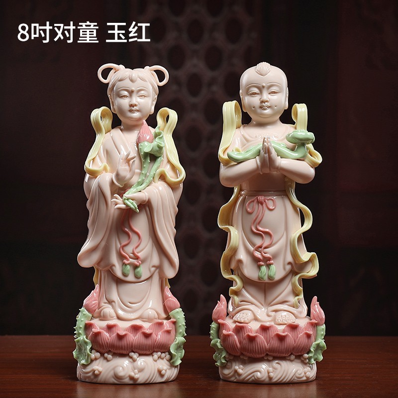 戴玉堂 金童玉女对童佛像陶瓷观音菩萨护法摆件家用供奉乔迁结婚礼品