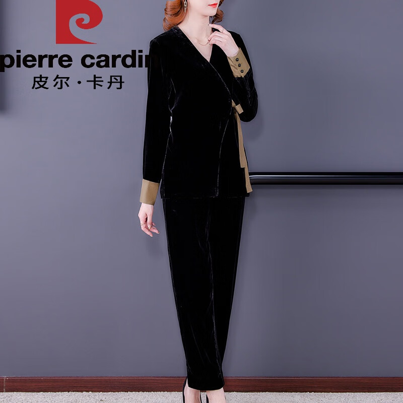 皮尔卡丹高档品牌女装  妈i妈时尚金丝绒套装女秋季新款高端气质贵