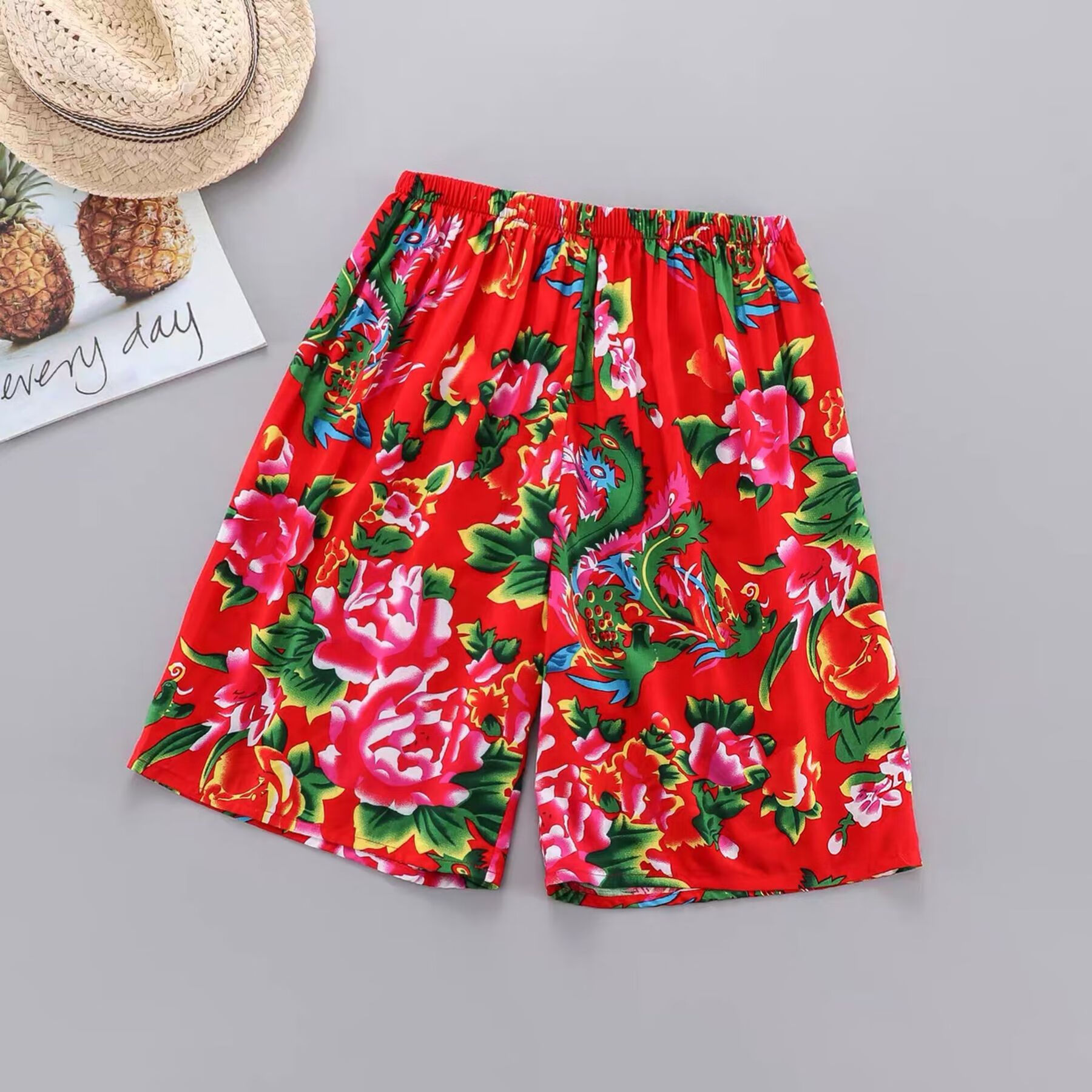 bkqu东北大花布夏季休闲薄款男女情侣居家宽松花裤衩伴郎搞怪五分裤