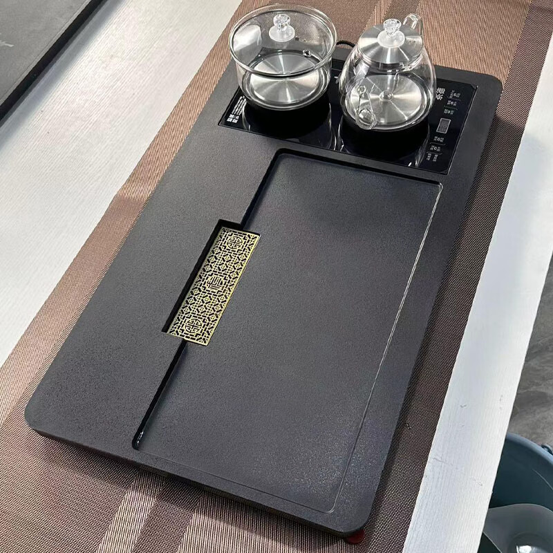 全自动一体套装乌金石茶盘家用简约功夫茶具合成石头茶海茶台办公 方正80*45+【全自动烧水壶】