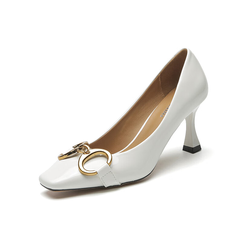 麦迪传奇漆皮马衔扣时装单鞋法式淑女风细跟方头浅口高跟鞋2023新款