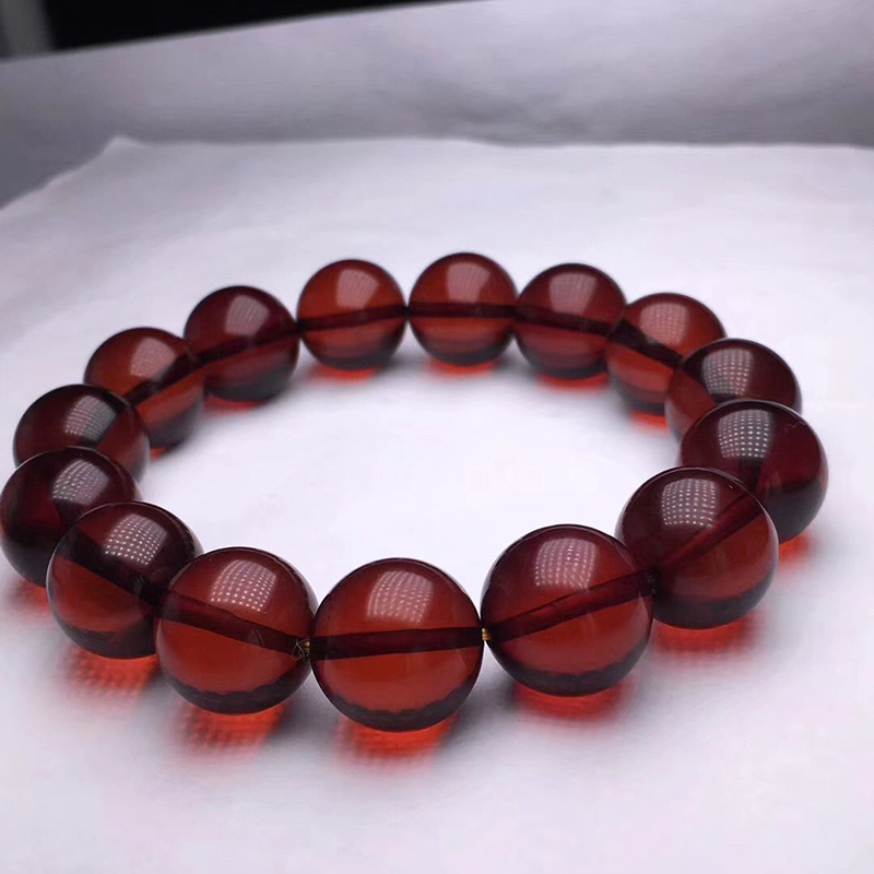 2g 天然精美大气色纯正高净水酒红 天然血珀手串佛珠 珠径约14mm