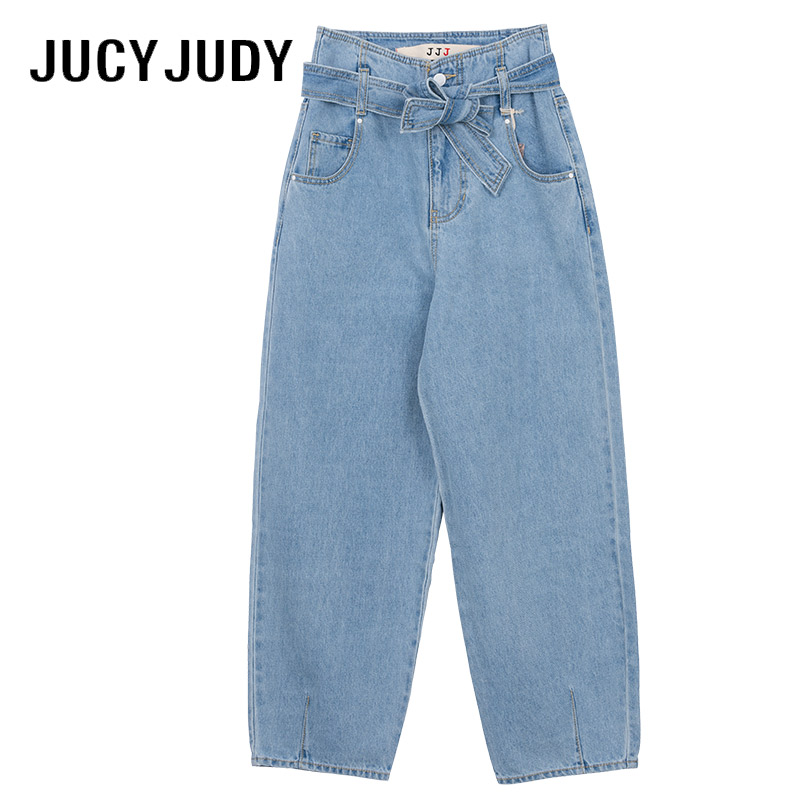 Jucy Judy2020夏季新款牛仔裤女 纯棉直筒高腰宽松老爹裤 靛青色 25/XS