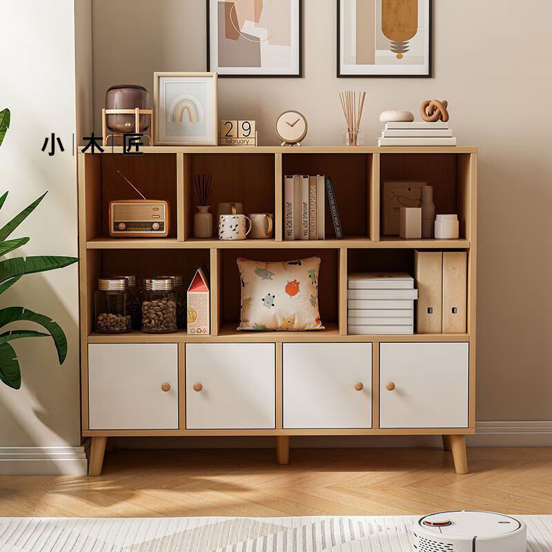 源氏木语简易书柜带腿落地书架简约现代置物架客厅收纳柜学生组合储物