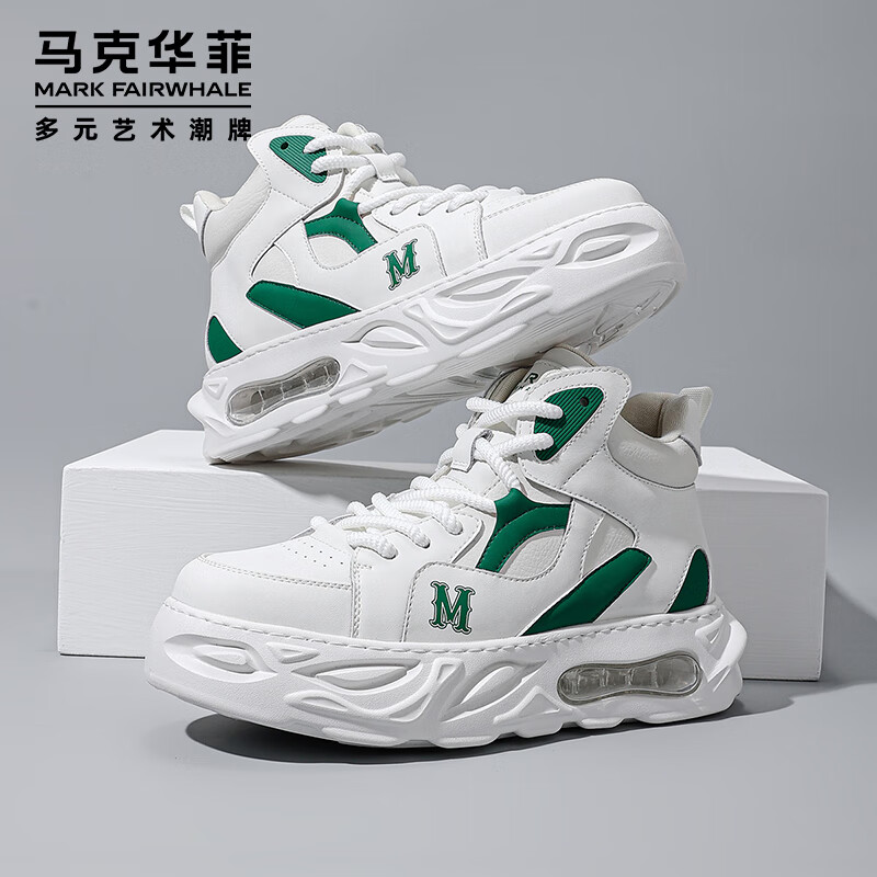 马克华菲男鞋老爹鞋厚底休闲运动鞋子 白色 250mm标准皮鞋码40码