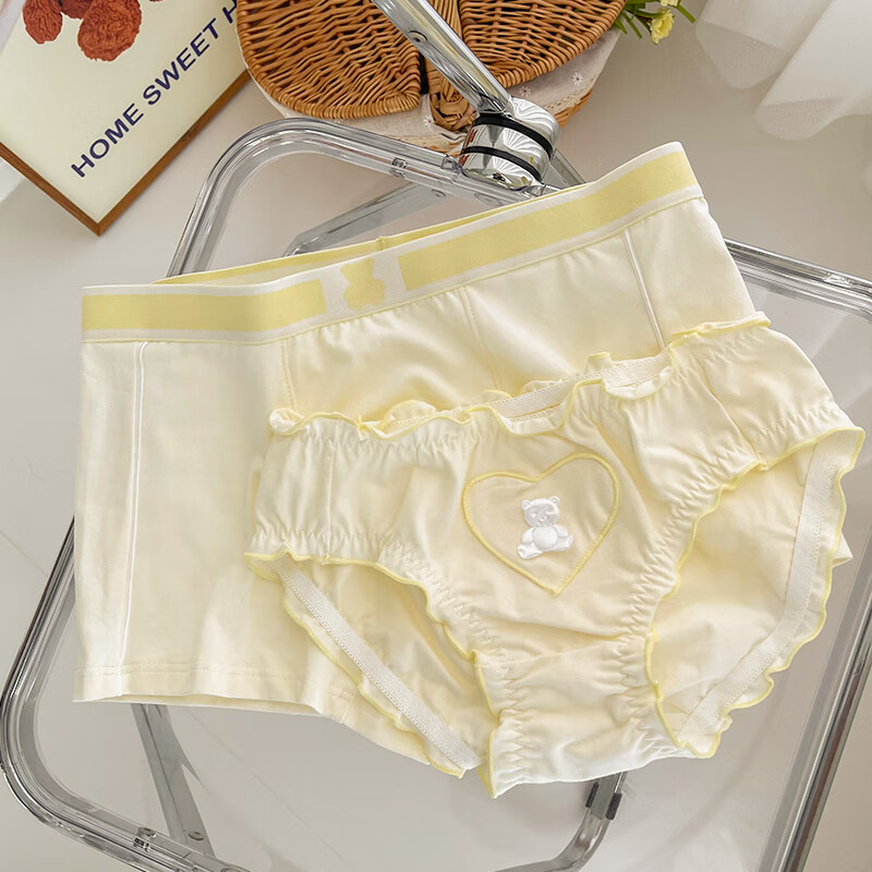罗亨士情侣内裤一男一女纯棉质可爱小熊性感高叉款女士三角裤男生短裤