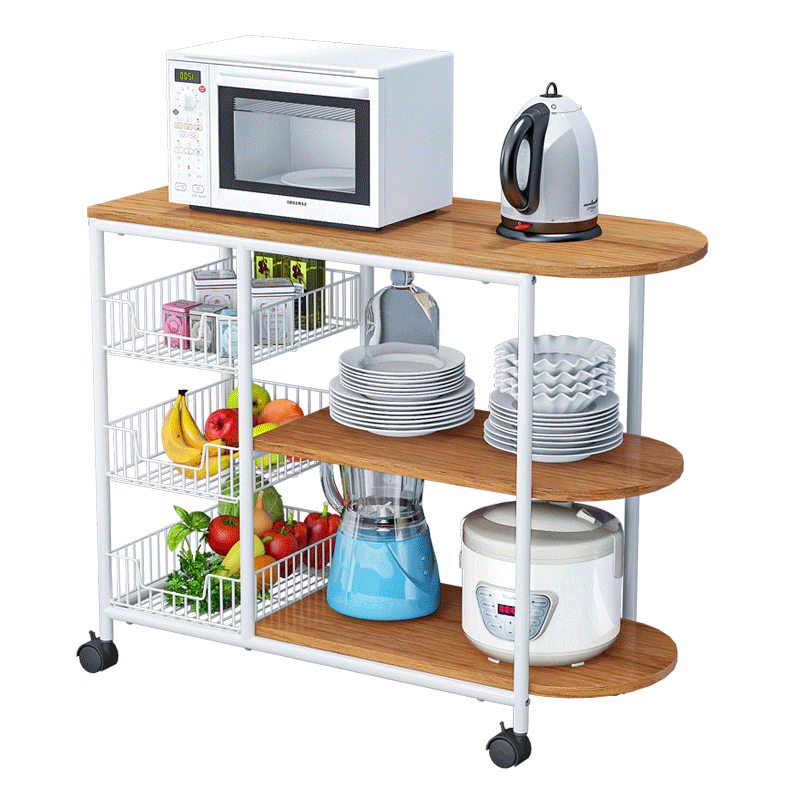 索尔诺 厨房置物架落地式多层收纳架子微波炉层架客厅储物架碗架省空间家用货架搁物架 北欧胡桃