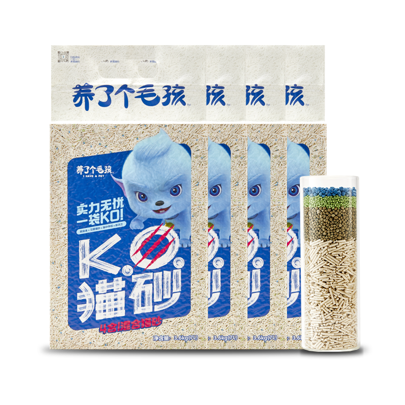 养了个毛孩【KO混合猫砂】猫砂豆腐整箱膨润土除臭7.2斤KO混合猫砂3.6kg袋 【升级款4合1】4包装1箱/共9.6kg