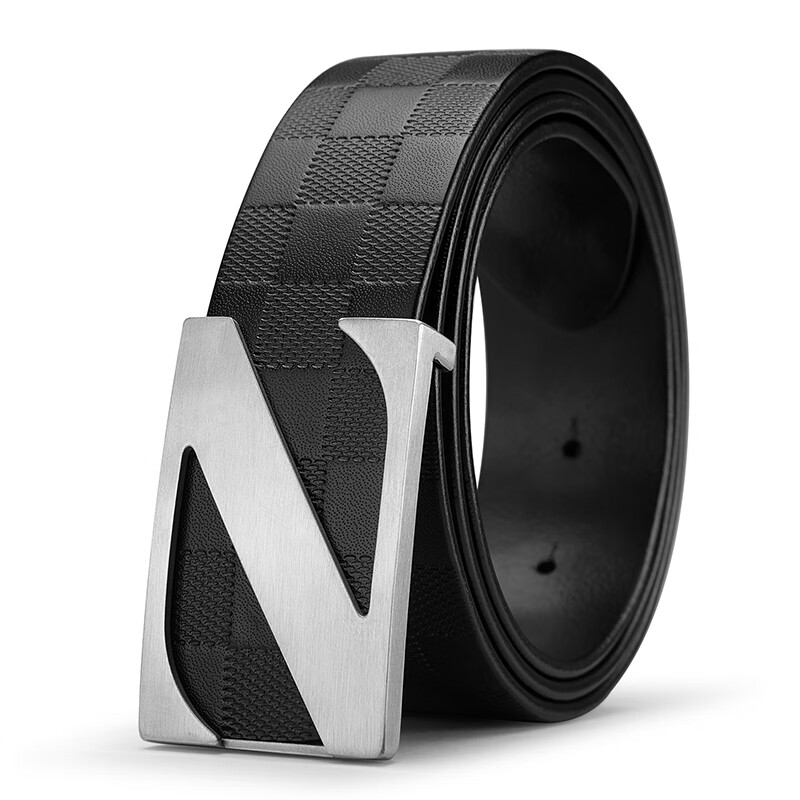 皮带男士真皮平滑扣头层纯牛皮年轻人商务z字母扣内穿裤腰带 黑色lv原