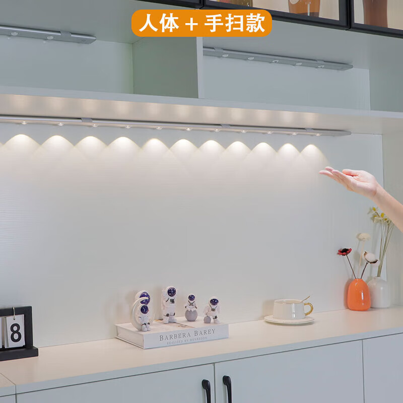 智能人体感应猫眼灯全自动家用充电橱柜玄关鞋柜酒柜LED灯带 白色100CM【8灯珠】人体感应