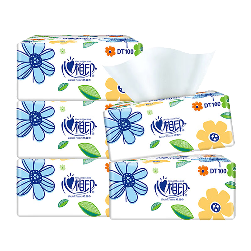 心相印抽纸100抽卫生纸巾家用餐巾纸整箱实惠装纸抽取式面巾纸加厚 100抽3包