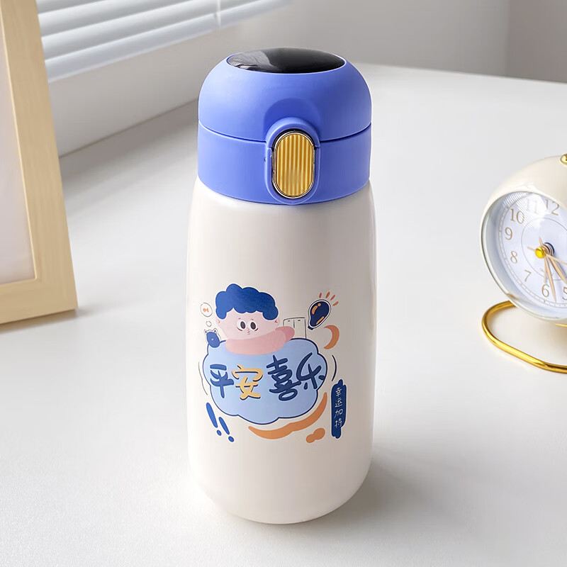 9儿童保温杯食品36水杯女生高颜值男孩 420ml 蓝色智能显温-【收藏杯c