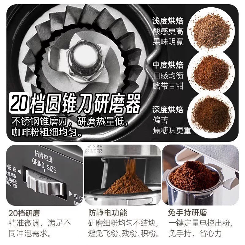 左左摩(ZZUOM)咖啡机冷萃研磨一体机半全自动 家用意式冷热双萃20BAR黄金压力升级2min速享萃强劲蒸汽奶泡咖啡机 研磨一体千元品质