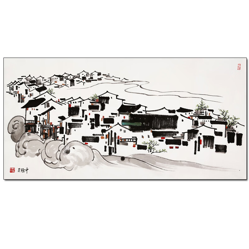 其他品牌吴冠中《周庄古镇》名人手绘真迹字画书画拍卖国画水墨画油画