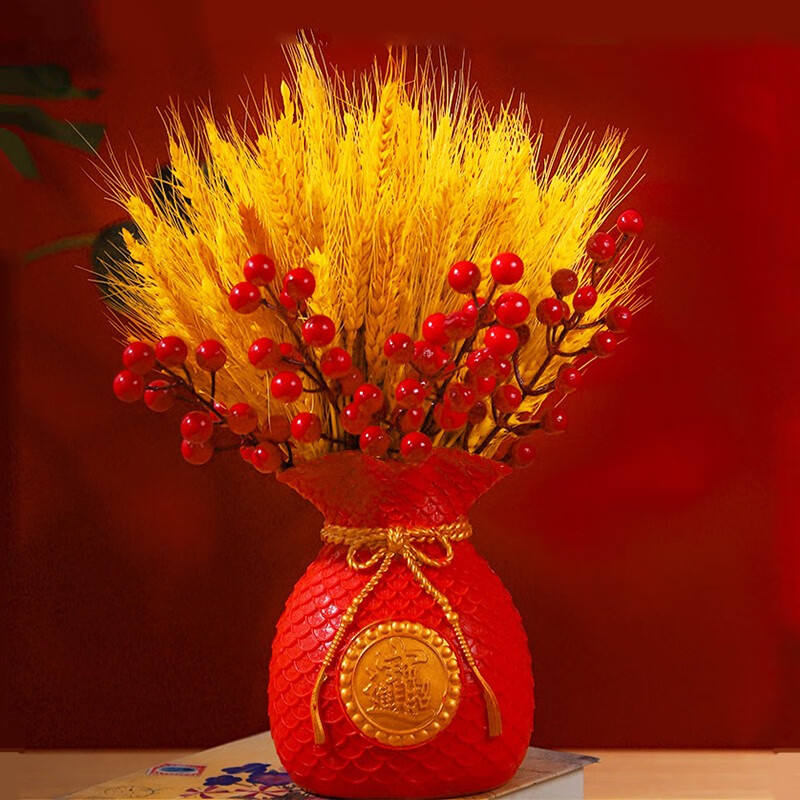 干花黄金麦穗钱袋子客厅客厅电视柜装饰摆件乔迁开业礼物 麦穗发财果