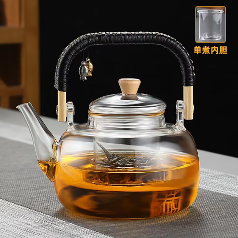 万园琦耐高温玻璃花壶明火蜡烛台底座保温下午水果壶养生壶过滤  编绳