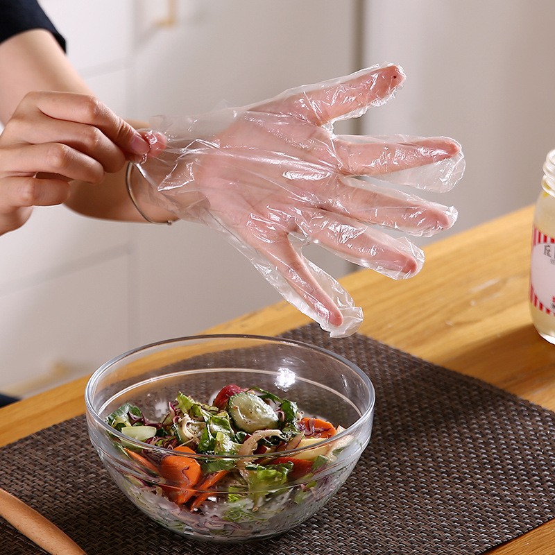 贝柚 一次性加厚手套 餐饮美发手膜食品吃龙虾透明塑料PE薄膜卫生手套 特价（400只装）
