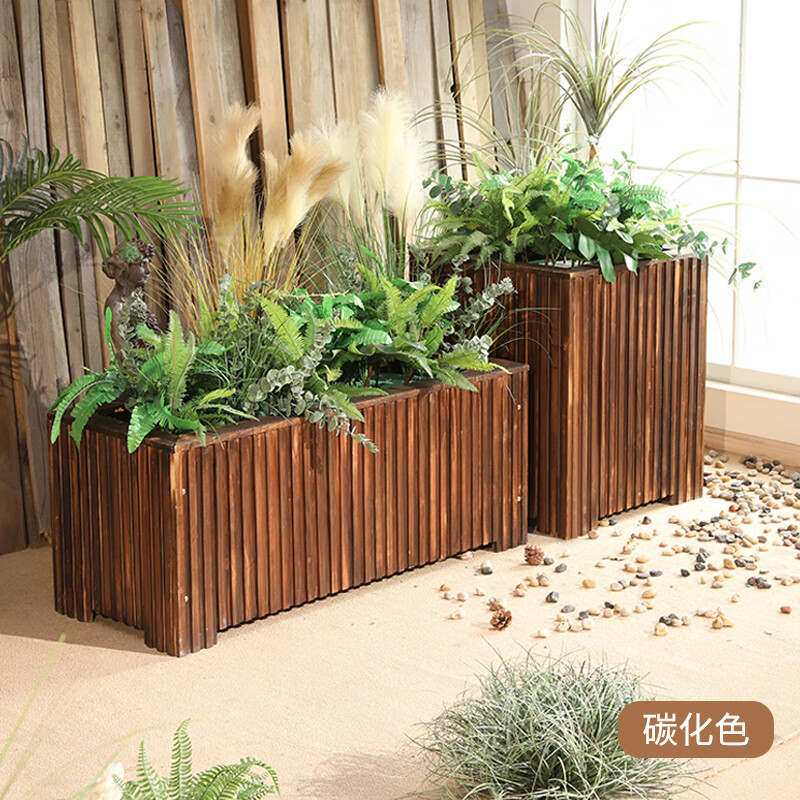 木花箱户外庭院长方形特大号种植槽室内阳台木 升级款竖款碳化色活动