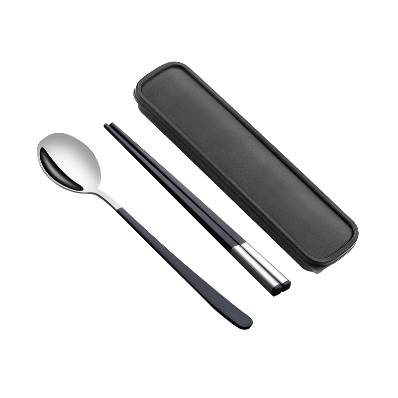 广意 304不锈钢勺子+合金筷子便携餐具三件套 公筷 学生旅行 健康餐具套装 GY7629