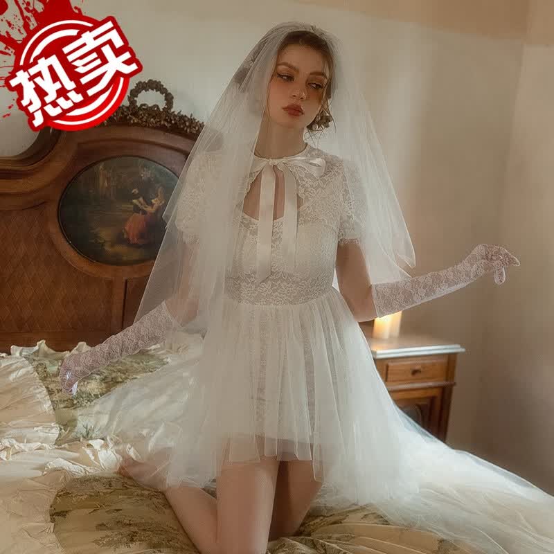 情趣内衣高端婚纱cos新娘制服诱惑角色扮演纯欲透视蕾丝套装甜美 130