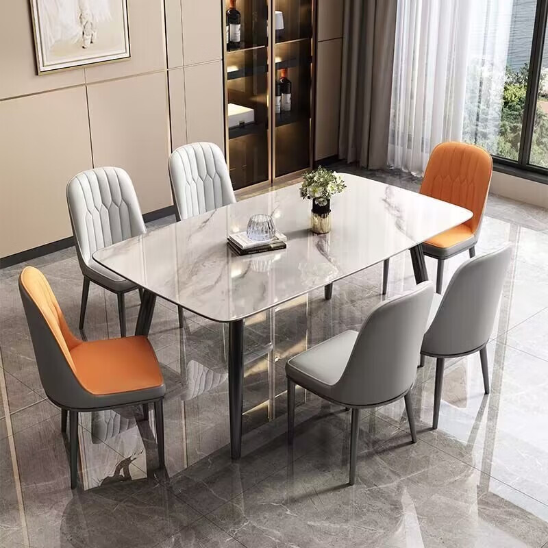岩板餐桌家用餐桌椅组合现代简约吃饭桌子小户型长方形餐桌子轻奢 130*80亮光灰12mm厚岩板 一桌四椅