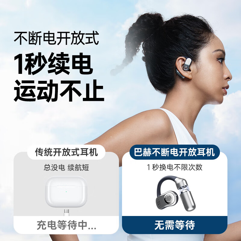 bach johann德国巴赫不断电开放式蓝牙耳机不入耳大师音质柏林之声骑行跑步运动挂耳式耳机适用华为苹果BACH08 茱萸粉-换电款【云感舒适+HiFI音质+无限续航】