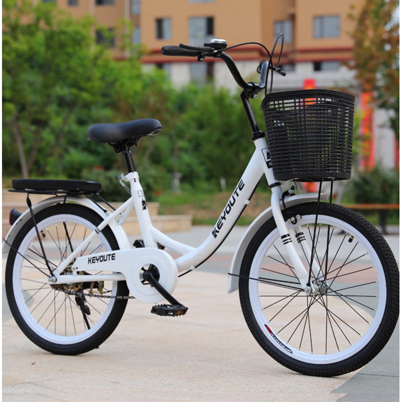 自行车女学生生中大童单车青少年通用轻便女式单车 珍珠白高配【带