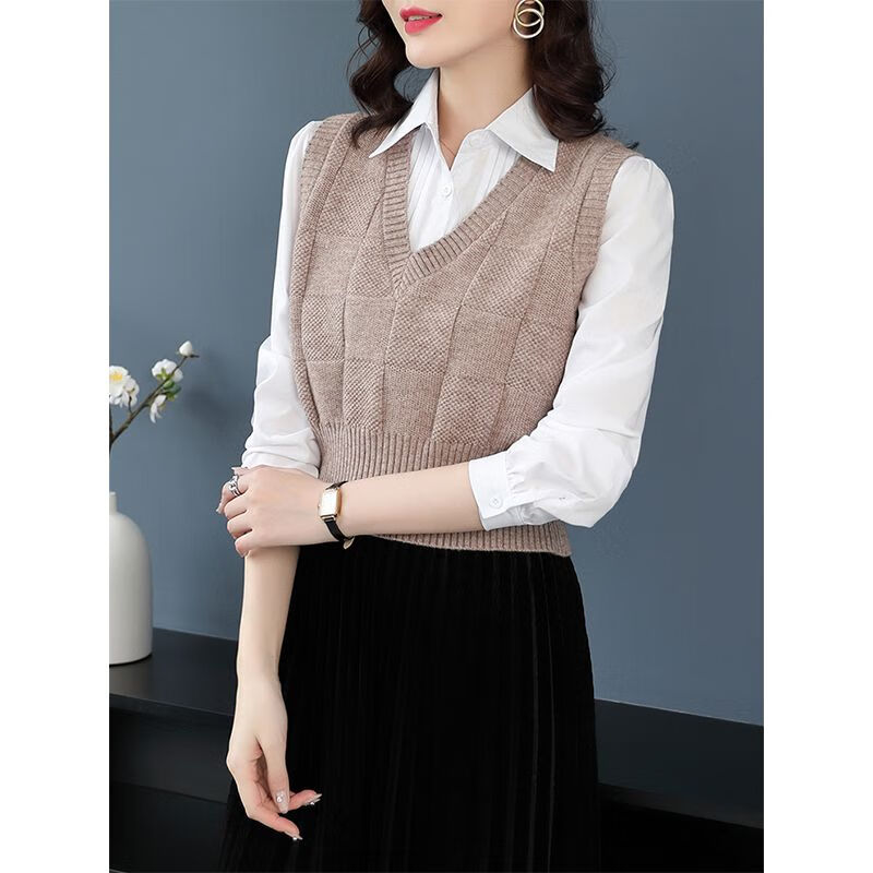 v字领毛线马甲女士针织毛衣马夹秋冬季针织马甲小背心