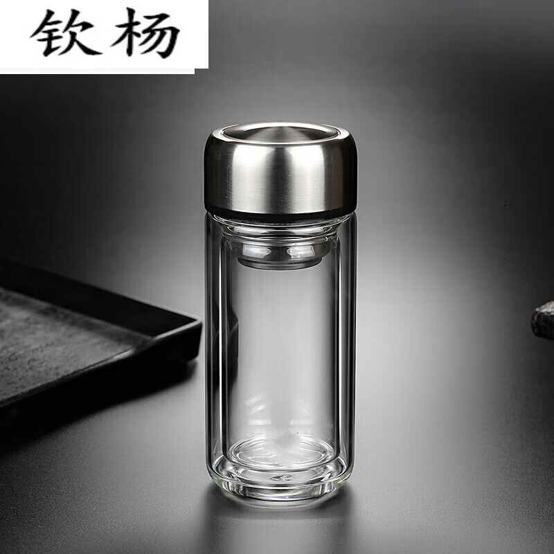 迷你茶杯带盖水杯子男女泡茶矮胖大口 钢本色200ml