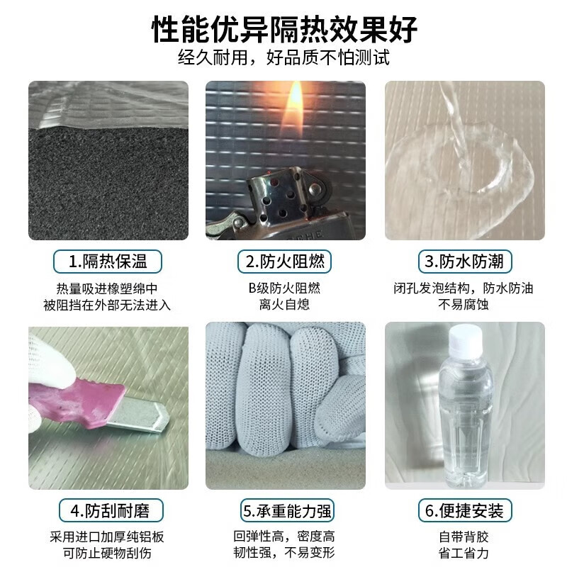 静世界(JING SHI JIE)隔热棉板自粘 保温棉防晒耐高温防火隔热板屋顶墙门窗户隔热材料 黑色50mm厚-通用款无背胶 一平米