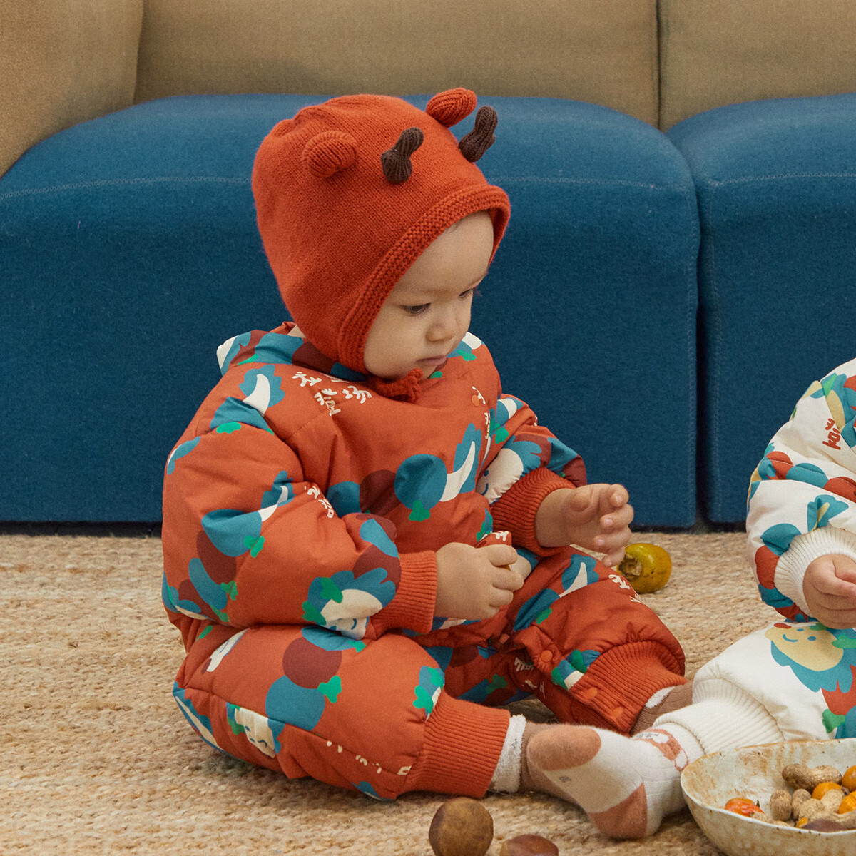 papa爬爬冬季新款男女宝宝夹棉连体衣婴儿爬服加厚衣服保暖新年服 红色 80cm