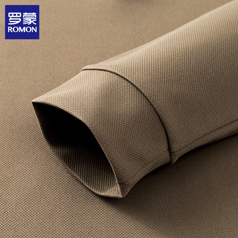 罗蒙（ROMON）男士t恤长袖2024秋季新款商务休闲纯色polo领打底体恤衫男装上衣 哈青 XL (建议135-150斤)