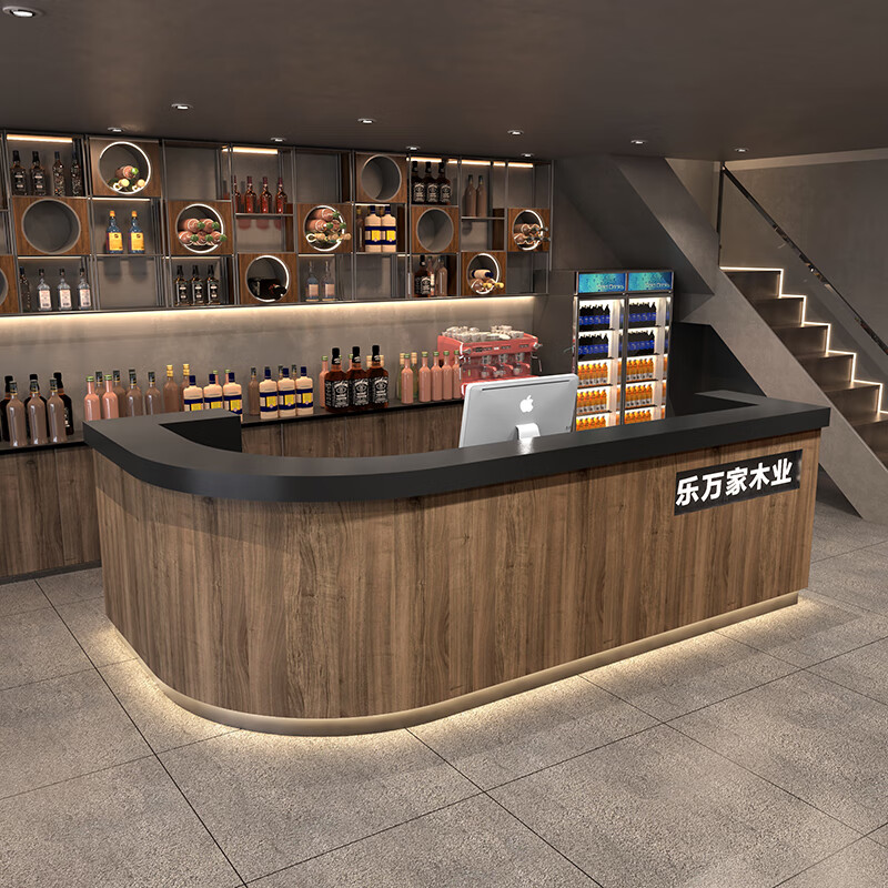 山头林村吧台商用带弧角饭店火锅店收银台复古中式烧烤店前台弧形转角