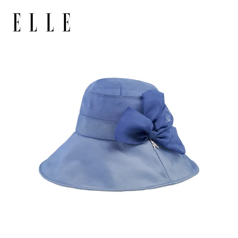 ELLE100%桑蚕丝遮阳帽防晒防紫外线女花饰大檐真丝帽 藏青色