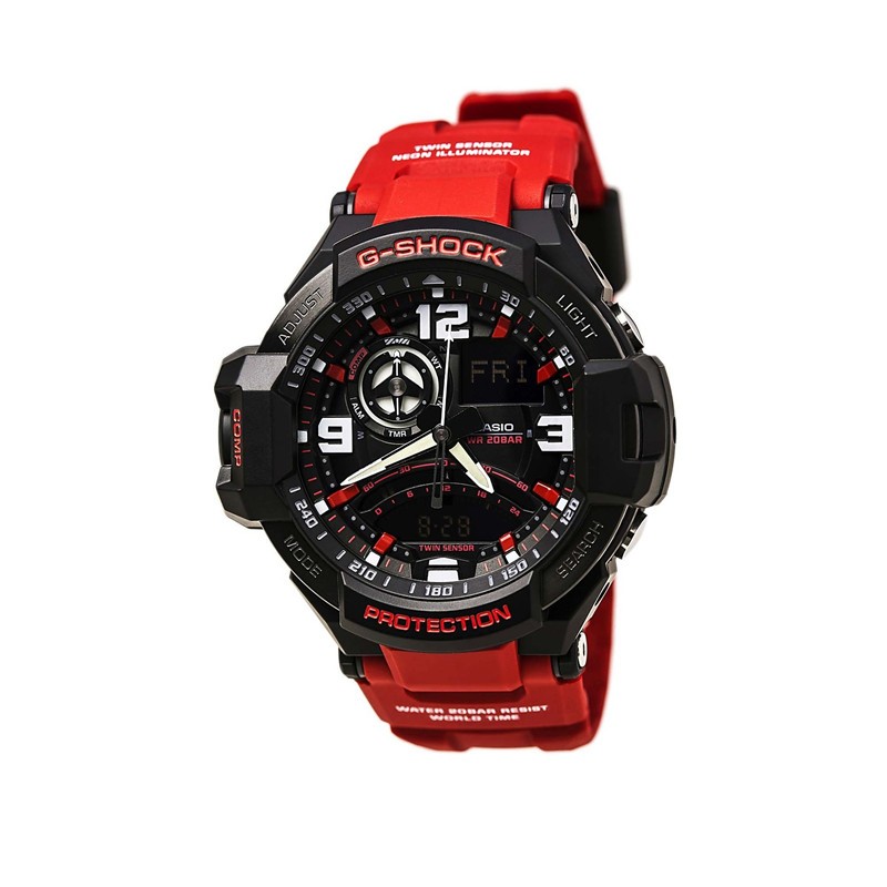 卡西欧(casio)ga-1000-4bcr潜水红色树脂表带石英男士手表,200米防水