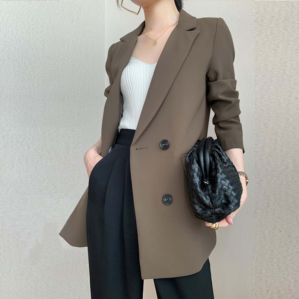 皮尔卡丹咖色小西装外套女春季新款时尚休闲宽松气质显瘦黑色职业西服