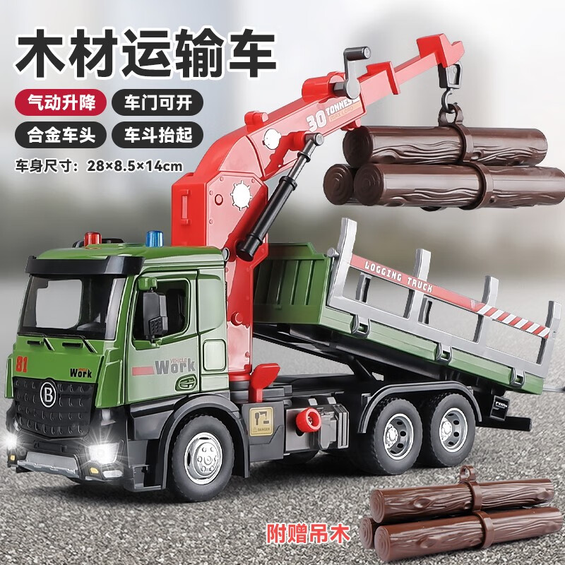 森凯哆超大号合金仿真抓木材运输车吊车儿童玩具车伐木车男孩工程翻斗