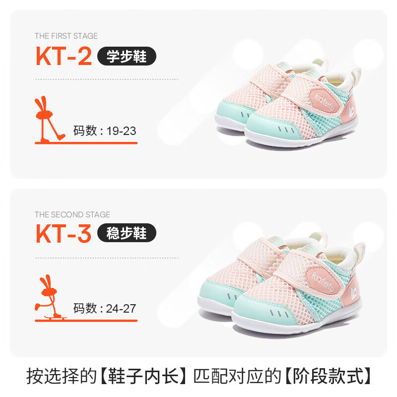 卡特兔学步鞋婴儿1-3岁透气网面童鞋春季机能鞋幼儿园宝宝室内鞋X2AE003 粉绿 22 内长13.5cm 脚长12.5-13.0