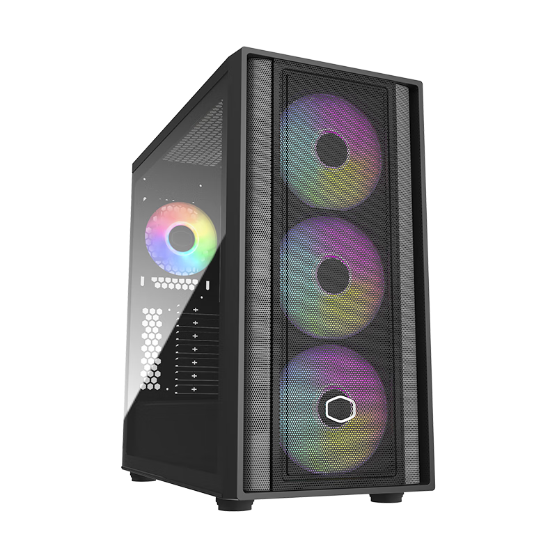 酷冷至尊（CoolerMaster）MasterBox600 机箱 ATX电脑中塔背插机箱 支持背插主板/冲孔前面板/钢玻侧板/双360水冷位 MasterBox 600黑+4*MF120黑