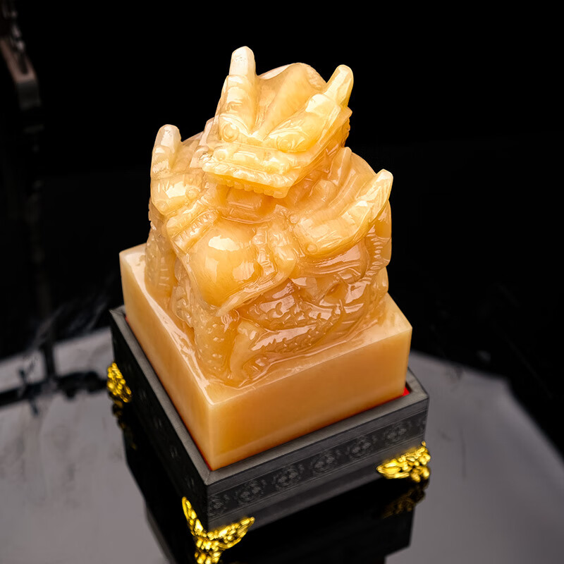 吉祥源天然玉石九龙玉玺摆件三头龙玉玺印章定制纪念品公司办公室装饰