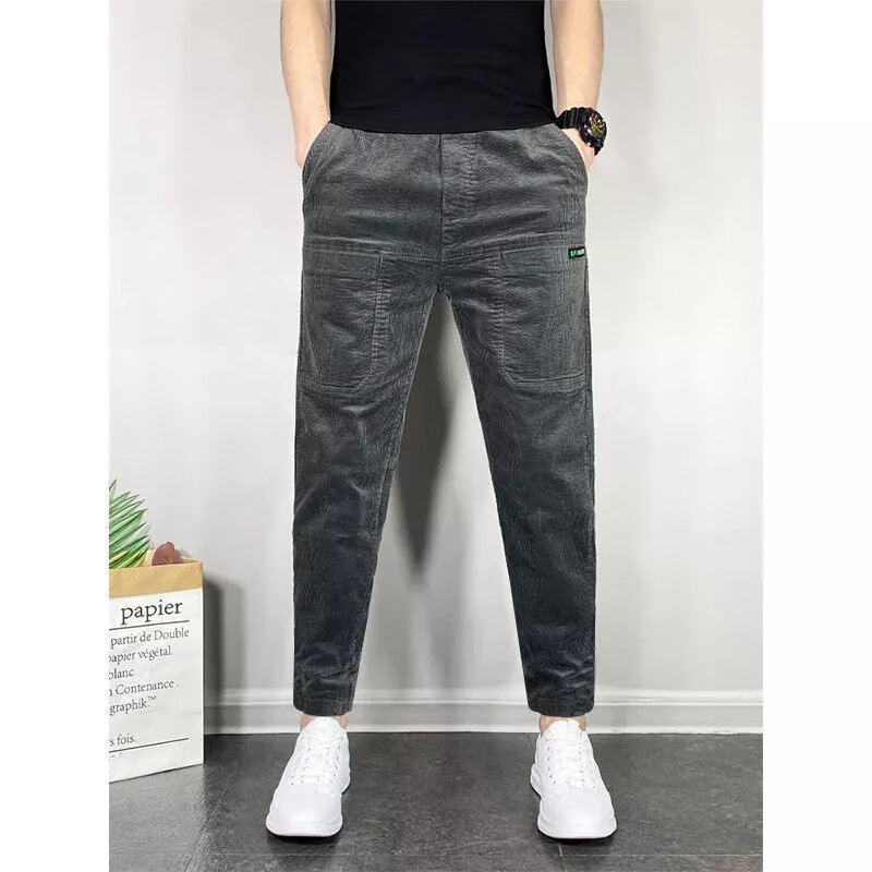 索宛亦(suowanyi)六兜灯芯条绒男士休闲裤春秋款潮流百搭松紧腰修身