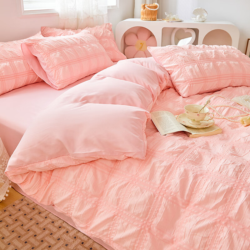 水洗棉被套床单宿舍床上套南通批发 蜜桃粉 150x200cm单被套