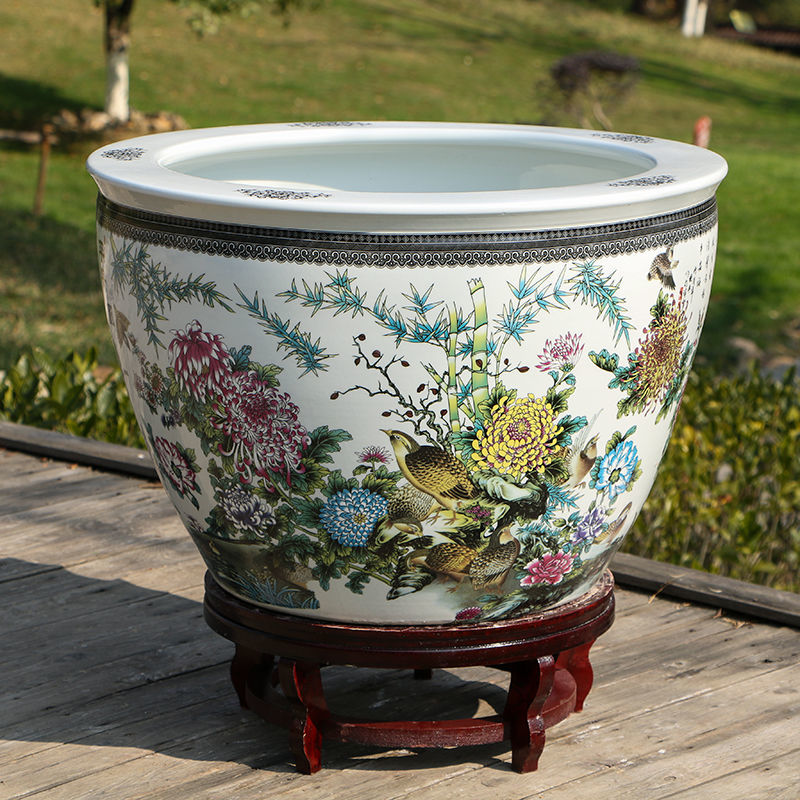 景德镇陶瓷器鱼缸养金鱼大缸乌龟盆水培植物睡莲碗莲水缸 连年有余