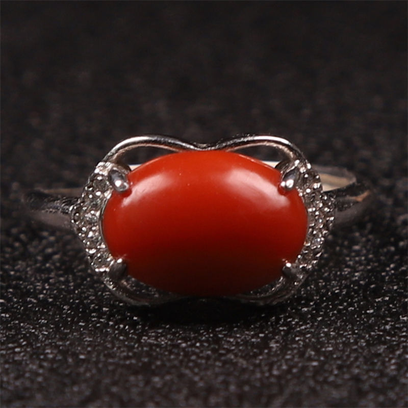 保山玛瑙 无裂原矿柿子红满肉裸石蛋面 戒指戒面925银镶嵌 图片色