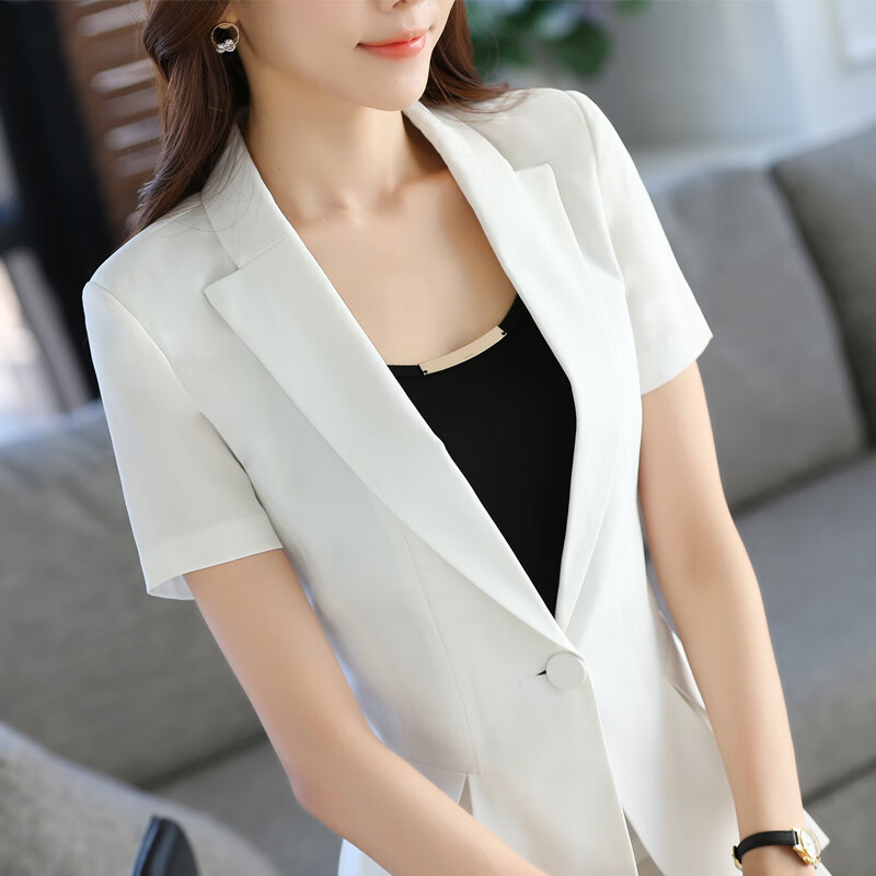 穿的小西装薄款夏天小西装套装女短袖夏天新款时尚西服 单件白色西装