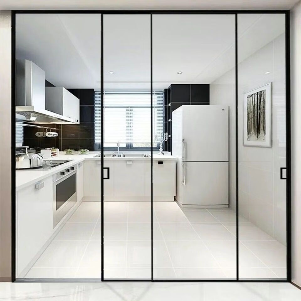 创京懿选折叠门推拉门无地轨极窄 三联动 铝合金折叠移门 隐形移门